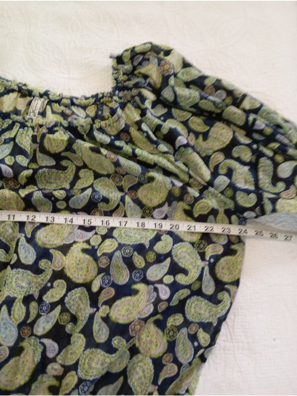 Free People Paisley Print Bodysuit Long Sleeves & Drawstring Cuffs XL Navy Green - Picture 10 of 13